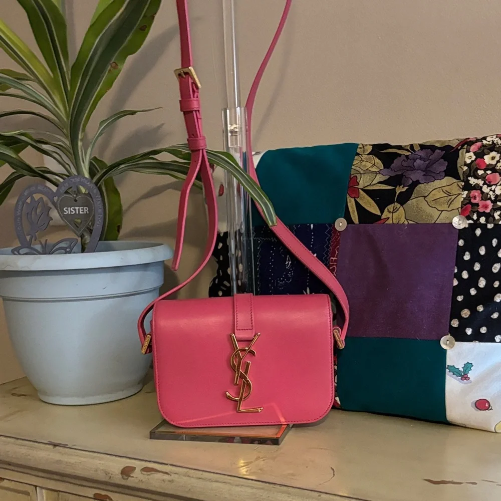 Saint Laurent Pink Leather YSL Crossbody with Gold Logo - Picture 1 of 9
